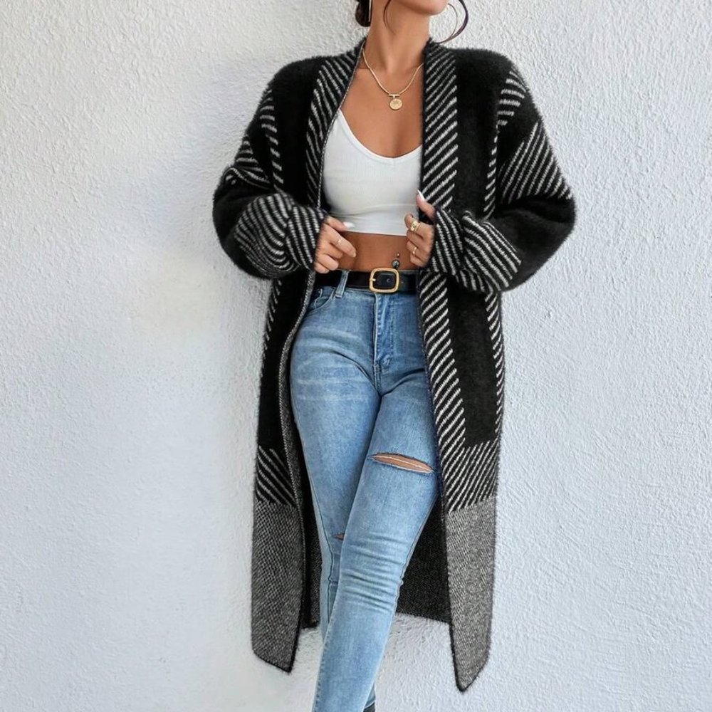 Striped Pattern Duster Cardigan - Picture 4 of 4